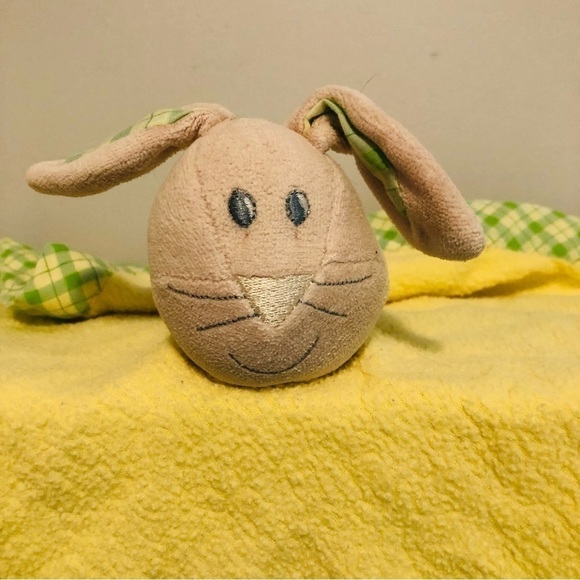 Vintage Yellow Bunny Lovey Baby Plaid Green Trim Cabbage Flower - Picture 6 of 9